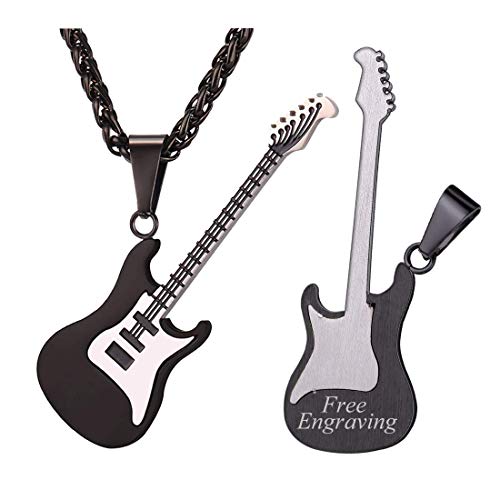 U7 Mann Akustische Gitarre Musik Anhänger Halskette Schwarzkette Plektron Anhänger Plektrum Halskette Pendant Necklace Mens Hip Hop E-Gitarre Kettenanhänger Modeschmuck für Vater Bruder von U7