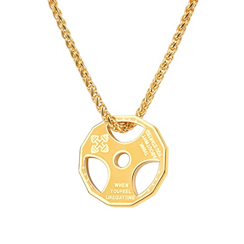 U7 Mann Halskette Gold Langhantel Stück Anhänger Hantel Gym Krafttraining Edelstahl Fitness Workout Hantelkette Kettenanhänger Pendant Necklace Mens Personalisiert Modeschmuck für Geburtstag von U7