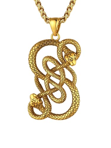 U7 Mann Loki Doppelschlangen-Anhänger Schlangenkette Men Goldkette Schlange Halskette 18K Gotisch Hip Hop Roker Necklace Modeschmuck Accessoire für Herren Damen von U7