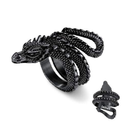 U7 Mann Ring mit Gravur Text Herren Wikinger Drachen Ring Statement Ring Schwarz Vintage Drache Ring Biker Namenring Bandring Punk Fingerring Street Style Accessoire Modeschmuck für Freund Vati U7 Mann Ring mit Gravur Text Herren Wikinger Drachen Ring Statement Ring Schwarz Vintage Drache Ring Biker Namenring Bandring Punk Fingerring Street Style Accessoire Modeschmuck für Freund Vati von U7