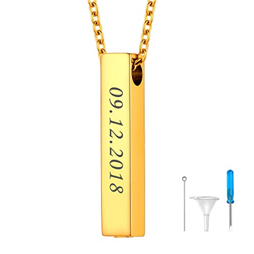 U7 Memorial Urne personalisiert Anhänger Halskette 18k vergoldet 3D glänzend Stäbchen Quader Asche Gedenk Kremation 51cm Rolokette wasserdicht Männer Frauen Erinnerung Accessoire Schmuck von U7