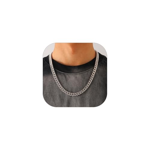 U7 Miami Panzerkette Herren Halskette Silber Kette Herren Edelstahl Kette Männer Miami Kubanisch Kette 9mm Breit Gliederkette Miami Metallkette Halsreif Choker Halsschmuck Modeschmuck für Jahrestag von U7