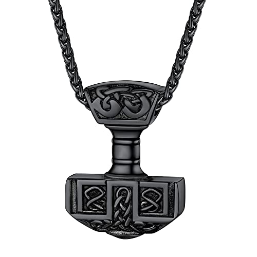 U7 Mjölnir Anhänger Schwarz Edelstahl Thors Hammer Halskette Nordische Wikinger Amulett mit 55+5cm Weizenkette Modeschmuck für Vatertag Geburtstag U7 Mjölnir Anhänger Schwarz Edelstahl Thors Hammer Halskette Nordische Wikinger Amulett mit 55+5cm Weizenkette Modeschmuck für Vatertag Geburtstag von U7