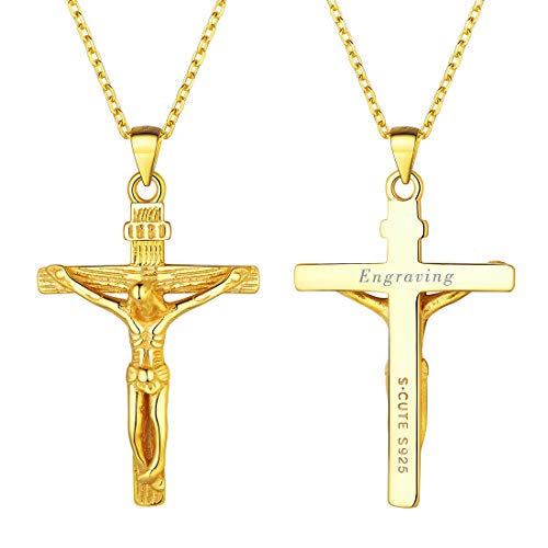 U7 Name Gravur Kruzifix Halskette Damen 925 Silber Kette und 18k vergoldet Kreuz Anhänger personalisiert katholischen religiöser Modeschmuck für Frauen Geburtstag Weihnachten von U7