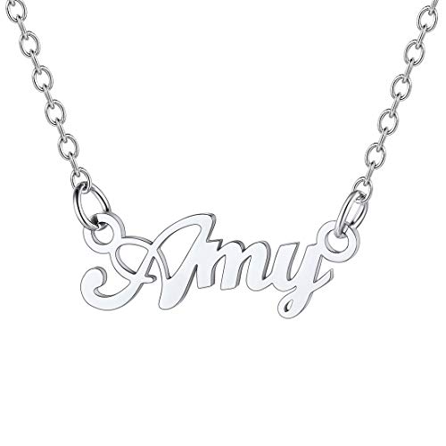 U7 Namenskette Amy Edelstahl Damen Modeschmuck Schlüsselbein Kette Schreibschrift Name Halskette 45+5cm einzigartiger Modeschmuck Accessoire für Frauen Mädchen von U7