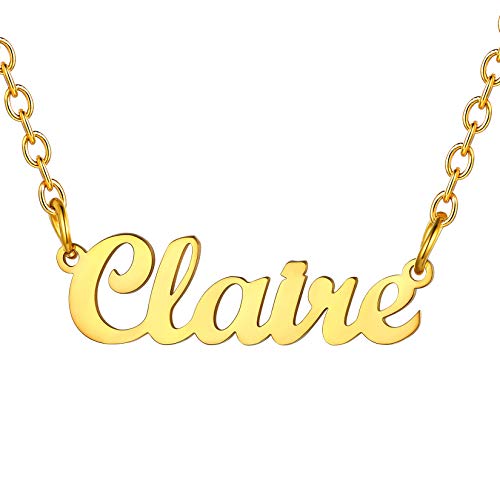 U7 Namenskette Claire 18k vergoldet Damen Modeschmuck Schlüsselbein Kette Schreibschrift Name Halskette 45+5cm einzigartiger Modeschmuck Accessoire für Frauen Mädchen von U7