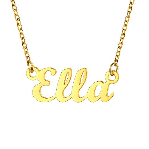 U7 Namenskette Ella 18k vergoldet Damen Modeschmuck Schlüsselbein Kette Schreibschrift Name Halskette 45+5cm einzigartiger Modeschmuck Accessoire für Frauen Mädchen von U7
