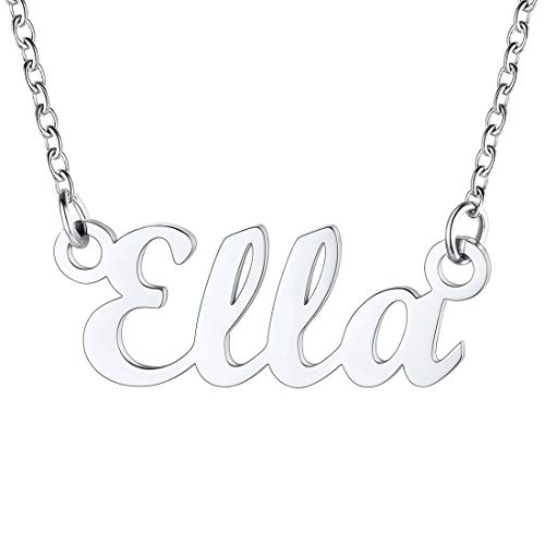 U7 Namenskette Ella Edelstahl Damen Modeschmuck Schlüsselbein Kette Schreibschrift Name Halskette 45+5cm einzigartiger Modeschmuck Accessoire für Frauen Mädchen von U7