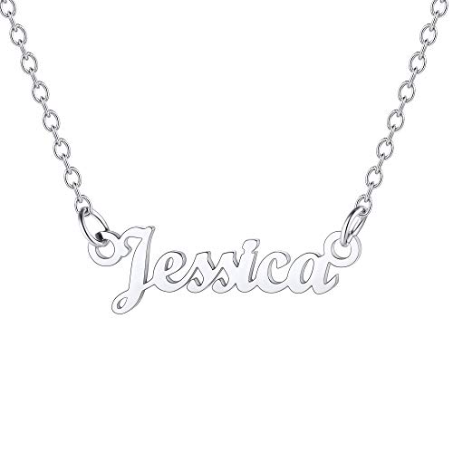 U7 Namenskette Jessica Edelstahl Damen Modeschmuck Schlüsselbein Kette Schreibschrift Name Halskette 45+5cm einzigartiger Modeschmuck Accessoire für Frauen Mädchen von U7