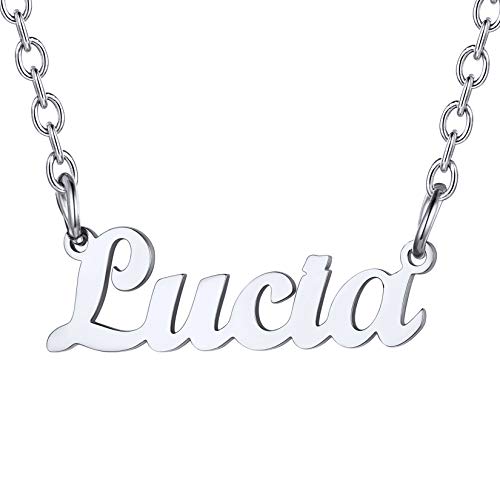 U7 Namenskette Lucia Edelstahl Damen Modeschmuck Schlüsselbein Kette Schreibschrift Name Halskette 45+5cm einzigartiger Modeschmuck Accessoire für Frauen Mädchen von U7