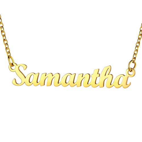 U7 Namenskette Samantha 18k vergoldet Damen Modeschmuck Schlüsselbein Kette Schreibschrift Name Halskette 45+5cm einzigartiger Modeschmuck Accessoire für Frauen Mädchen von U7