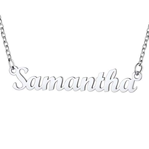 U7 Namenskette Samantha Edelstahl Damen Modeschmuck Schlüsselbein Kette Schreibschrift Name Halskette 45+5cm einzigartiger Modeschmuck Accessoire für Frauen Mädchen von U7