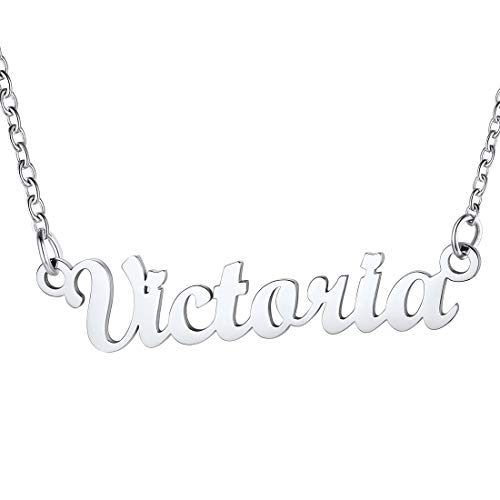 U7 Namenskette Victoria Edelstahl Damen Modeschmuck Schlüsselbein Kette Schreibschrift Name Halskette 45+5cm einzigartiger Modeschmuck Accessoire für Frauen Mädchen von U7