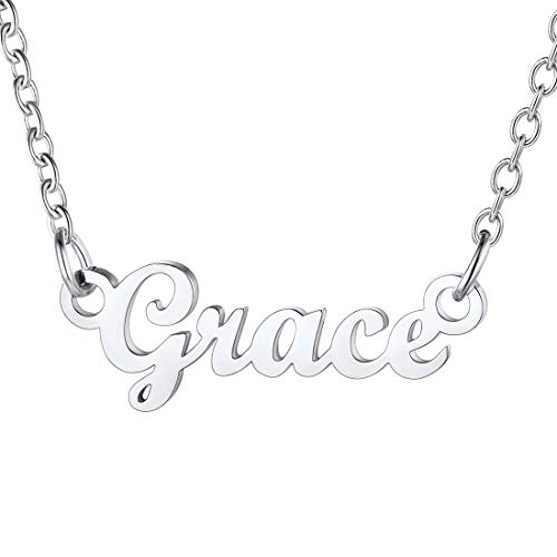 U7 Namenskette für Damen Mädchen Schlüsselbein Kette mit Name Grace Edelstahl kuzre Halskette 45+5cm/1,5mm einzigartiger Modeschmuck für Valentinstag Geburtstag von U7