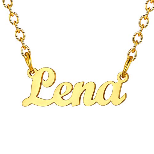 U7 Namenskette für Damen Mädchen Schlüsselbein Kette mit Name Lena 18k vergoldet kuzre Halskette 45+5cm/1,5mm einzigartiger Modeschmuck für Valentinstag Geburtstag von U7