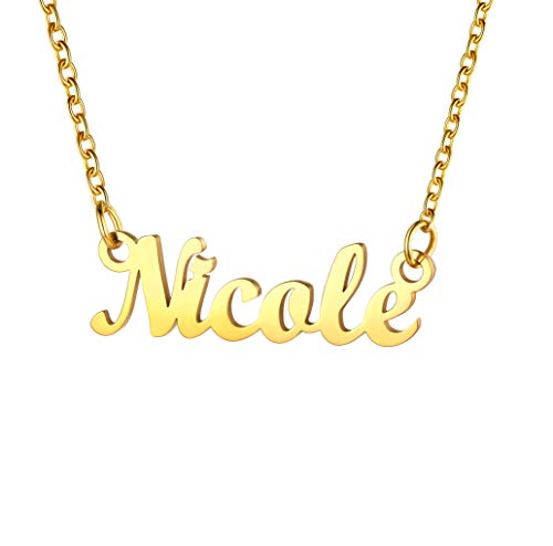 U7 Namenskette für Damen Mädchen Schlüsselbein Kette mit Name Nicole 18k vergoldet kuzre Halskette 45+5cm/1,5mm einzigartiger Modeschmuck für Valentinstag Geburtstag von U7