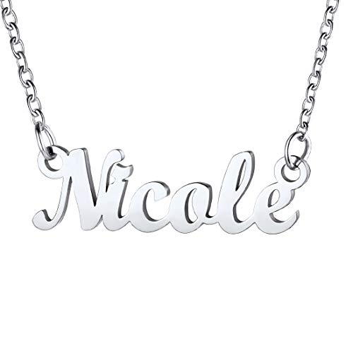 U7 Namenskette für Damen Mädchen Schlüsselbein Kette mit Name Nicole Edelstahl kuzre Halskette 45+5cm/1,5mm einzigartiger Modeschmuck für Valentinstag Geburtstag von U7
