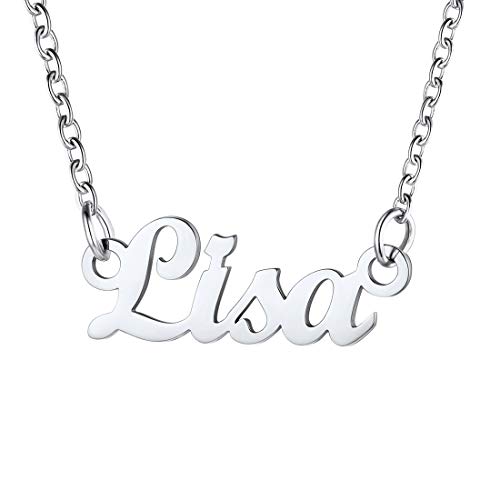 U7 Namenskette für Damen Mädchen Schlüsselbein Kette mit Schreibschrift Name Lisa Edelstahl 45cm/1,5mm Rolokette Modeschmuck Accessoire für Valentinstag Geburtstag von U7