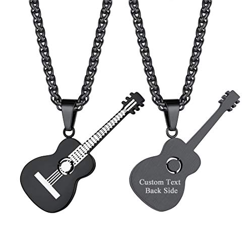 U7 Damen Halskette mit Plektron Halter Anhänger Schwarzkette Gitarre Anhänger Plektrum Kette Gravur Text Kettenanhänger Pendant Necklace Hip Hop Rock Musik Gitarrenanhänger Modeschmuck für Vatertag von U7