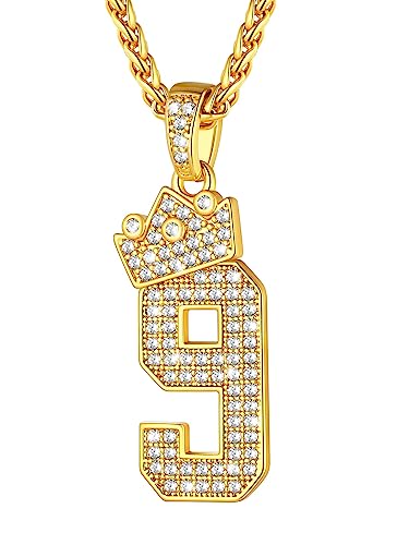 U7 Nummerketter Damen Collier Halskette Herren Kupfer Anzahl Crown Nummer 9 Iced Out Anhänger Kette Goldkette Kettenanhänger Hip Hop Mode Fsahion Charms Schmuck für Mutter Vater von U7