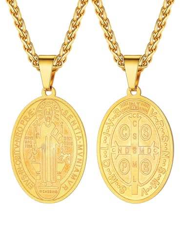 U7 Oval Medaille Anhänger Halskette Benediktuskreuz Benediktusmedaille 18k vergoldet Heiligen Benedikt von Nursia Schmuck für Männer Herren von U7