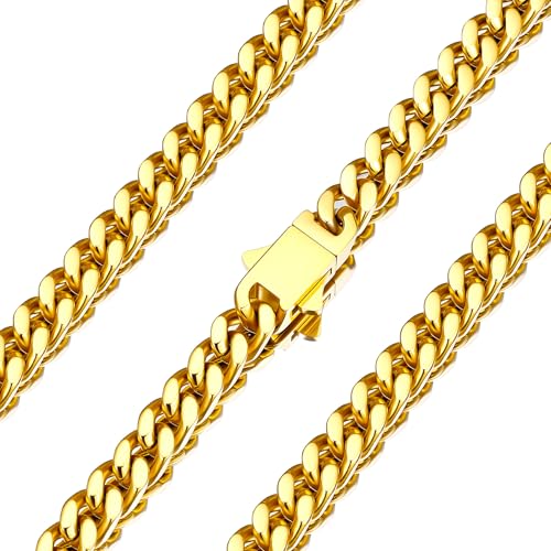 U7 Panzerkette Herren Edelstahl 12mm Männer Kette Rapper Teenager Cuban Links Chain Hip Hop Schmuck Kettenlänge 60cm Gold von U7