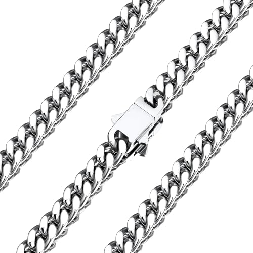 U7 Panzerkette Herren Edelstahl 12mm Männer Kette Rapper Teenager Cuban Links Chain Hip Hop Schmuck Kettenlänge 76cm Silber von U7