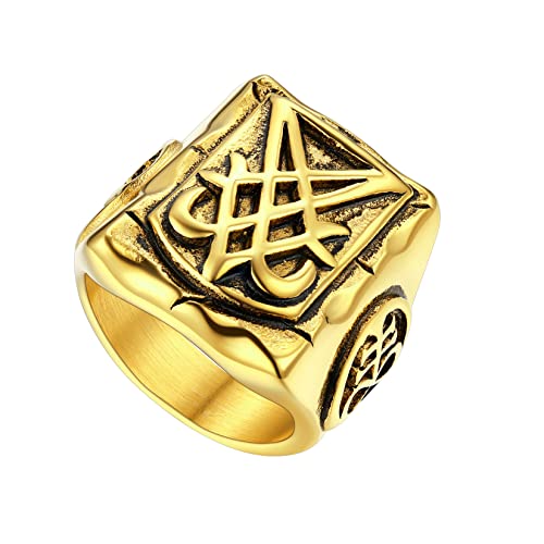 U7 Pentagramm rechteckig geschlossen Ringe für Männer 18k vergoldet Statement Ring Biker Hip Hop Roker Luzifer Ringe Modeschmuck Accessoire für Vater Ehemann(Ring Größe 59) von U7