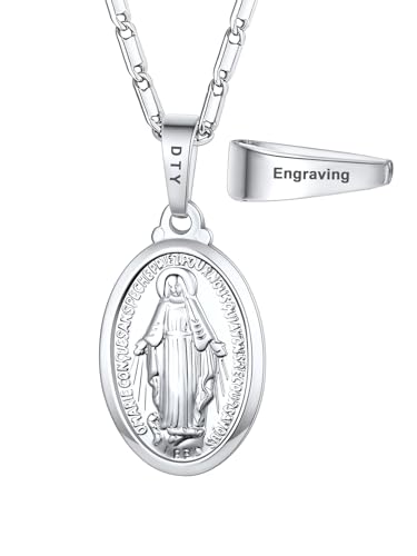 U7 Personalisiert Kette mit Jungfrau Maria Anhänger Damen Halskette Messing Heiliger Medaille Amulett Halskette Oval Anhänger Jungfrau Maria Kette mit Gravur Christlich Modeschmuck für Vatertag von U7