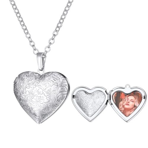 U7 Personalisierte Foto-Halsketten Für Frauen Und Mädchen, 50 + 5 Cm, Silberne Herz-Halskette Mit Individuellem Text, Platinierte Foto-Halsketten, Personalisierte Halskette Mit Schmuckschatulle von U7