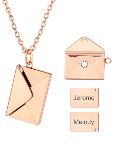 U7 Personalisierte Kette mit Umschlag Liebesbrief Anhänger Damen Kette mit Gravur Medaillon Anhänger Rosegold Umschlagkette Halskette Briefumschlag Envelope Locket Necklace Modeschmuck für Ehefrau von U7