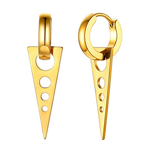 U7 Punk Creolen Ohrringe für Männer Frauen Hip-Hop Klappcreolen mit Dreieck Anhänger 18k vergoldet Kleine Huggie Kreolen Modeschmuck Accessoire von U7