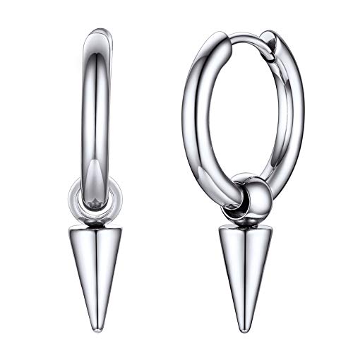 U7 Punk Creolen Ohrringe für Männer Frauen Hip-Hop Klappcreolen mit Kegel Anhänger Edelstahl Kleine Huggie Kreolen Modeschmuck Accessoire von U7