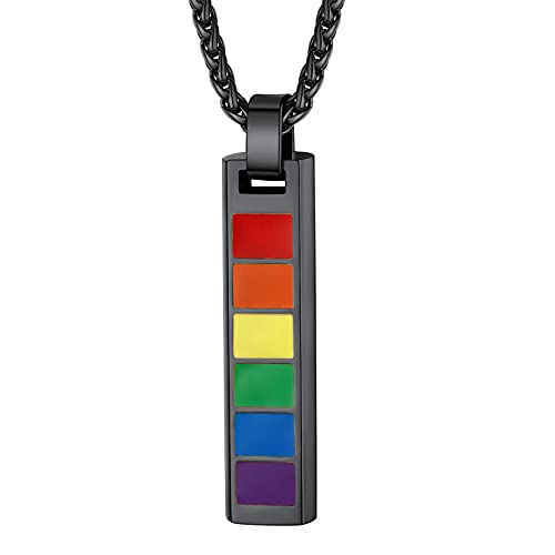 U7 Rechteck LGBT Anhänger mit 55+5cm Weizenkette Schwarz Edelstahl Gay & Lesbian Pride Homosexuell Halskette Modeschmuck Accessoire für Geburtstag von U7