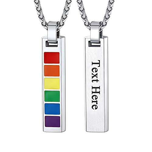 U7 Rechteck Regenbogen Anhänger Halskette Edelstahl LGBT Anhänger mit 3mm/55+5cm Weizenkette Gay & Lesbian Pride Homosexuell Modeschmuck für Herren Damen von U7