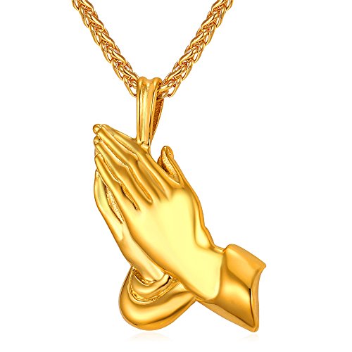 U7 Religiöse Betende Hände Anhänger Halskette 18k vergoldet Edelstahl Gebet Hände mit 55cm Kette für Herren, Gold-Ton von U7