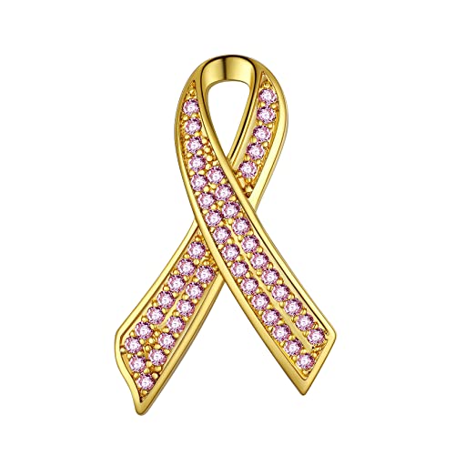 U7 Frauen Rosa Schleifen Nadeln Broschen Gold Brustkrebsbewusstsein Anstecknadeln Hoffnadeln Schmucknadeln Pinke Band Bandnadeln mit Zirkon Pin Kupfer Bandbrosche Accessorie Modeschmuck für Ehefrau von U7