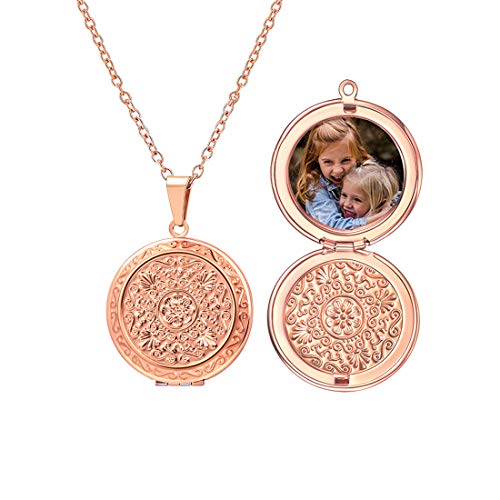 U7 Rosegold Locket Europäische Blumen Medaillons für Damen Retro Rund Medaillon zum Öffnen für Bilder Anhänger Personalisiert Text Foto Halskette Amulett Souvenir Kettenanhänger Schmuck für Herren von U7