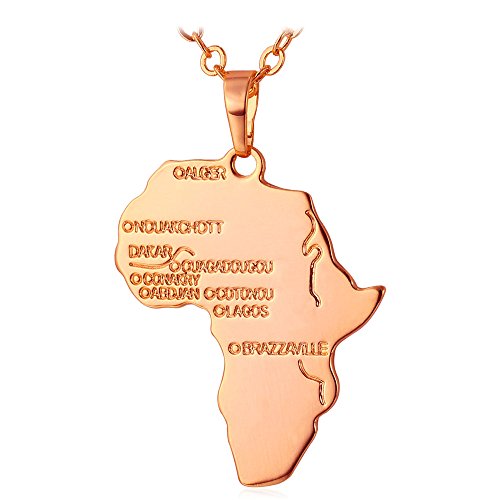 U7 Kette für Damen Herren Afrikanische Landkarte Anhänger Halskette Rosegold vergoldet Karte von Afrika mit Rolokette Modeschmuck für Party Weihnachten von U7