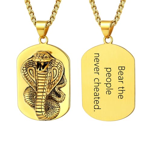 U7 Schlange Anhänger Halskette für Herren Männer Snake Necklace Mens Tag Pendant Edelstahl Custom Goldkette mit Text Schlangenkette Kettenanhänger Gotic Modeschmuck Accessoire für Weihnacht von U7