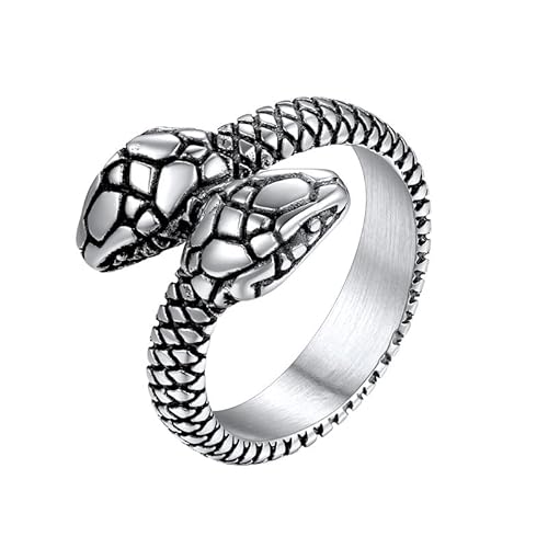 U7 Schlangenring Herren Vintage Doppelköpfiger Pythonring Statement Ring Edelstahl Cool Hip Hop Roker Ringe Fingerring Modeschmuck Accessoire für Männer Jungen(Ring Größe 54.5) von U7