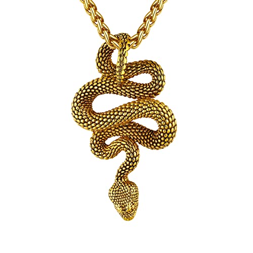 U7 Schwanz durch Kette gebogener Python-Anhänger Schlangenkette Herren Gold Schlange Halskette Edelstahl Gotisch Hip Hop Roker Schmuck Modeschmuck Accessoire für Männer Jungen von U7