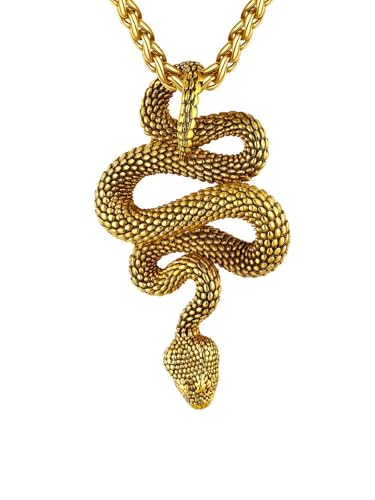 U7 Schwanz durch Kette gebogener Python-Anhänger Schlangenkette Herren Gold Schlange Halskette Edelstahl Gotisch Hip Hop Roker Schmuck Modeschmuck Accessoire für Männer Jungen von U7