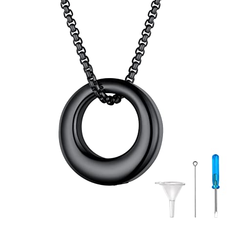 U7 Schwarz Damen Cremation Memorial Urnen Halskette für Asche Kreislauf des Lebens Necklace Urnenkette Edelstahl Anhänger Kette Feuerbestattung Mode Schmuck für Haustier Hund von U7