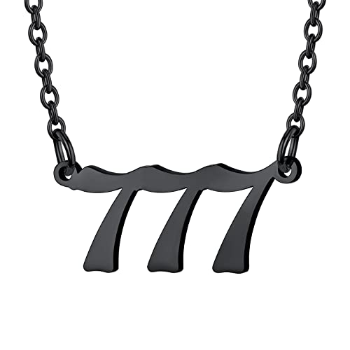 U7 Edelstahl Schwarz Kette mit Engelnummern 777 Anhänger Damen Engelszahlen 777 Halskette Halsschmuck Angel Number Zahlen Kette Schlüsselbeinkette Glücklich Numerologie Modeschmuck für Hochzeit von U7