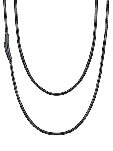 U7 Schwarz Lederkette 2mm/46cm geflochtene Wachsseilkette mit schwarzes Bajonettverschlus für Männer Frauen Mode Simpel Unisex Collier Halskette Schmuck für Mutter Vater Alltagsleben von U7