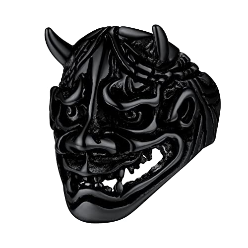 U7 Schwarz Prajna Maske Gotik Dämon Samurai Ring - Herren Vintage Statement Großer Fingerring - Modeschmuck Accessoire für Biker Rocker (Größe 72) von U7