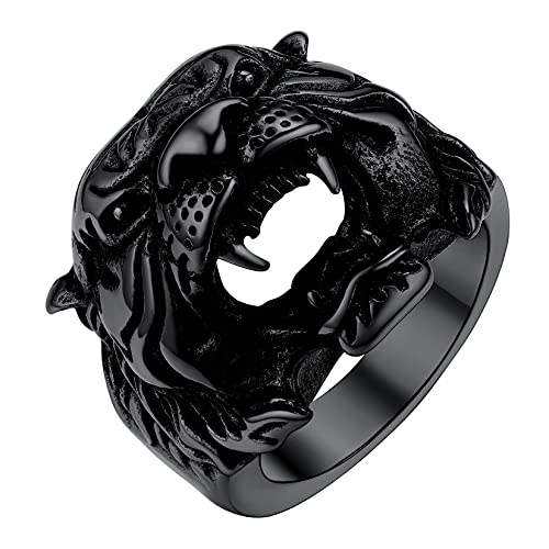 U7 Schwarz Tigerskopf Ring für Männer Retro Tribal Tiger Motiv Großer Ring Hip Hop Street Style Fingerring Modeschmuck für Vatertag Geburtstag(Ring Größe 62) von U7