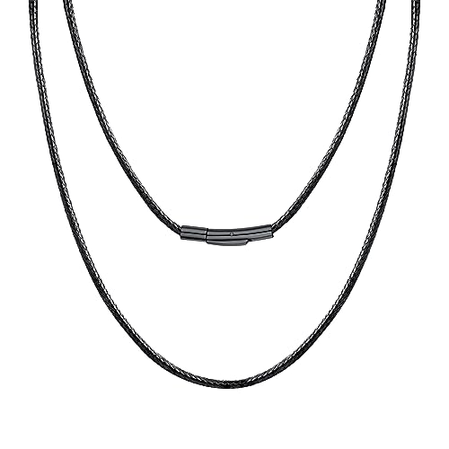 U7 Schwarz Wachsschurkette Herren Damen Lederband 2mm/66cm Kordelkette geflochtene Kunstleder Kette mit 316L Edelstahl Bajonettverschluss Trendiger Schmuck Geschenk für Geburtstag Weihnacht von U7