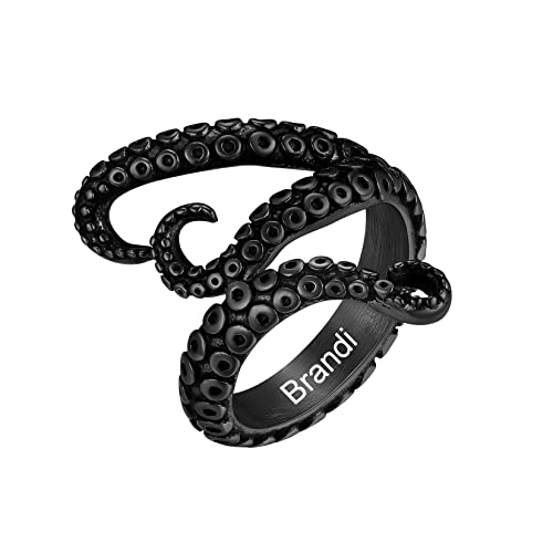U7 Schwarz Wikinger Tiefsee Tintenfisch Ring für Männer Herren Oktopus Rockerring Statement Ring Gravur Vintage Tentakel Kraken Ring Fingerring Siegelring Hip Hop Bandring Modeschmuck für Opa von U7